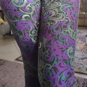 Paisley Vibrant Purple Blue ~ Electric Killer Spandex Leggings SZ 14-16  Video